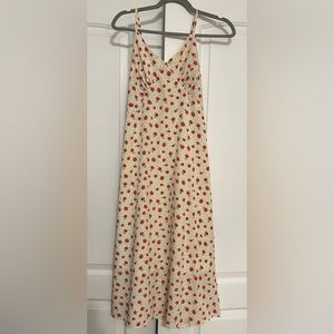 Rose Printed Vintage Style Cream Midi Dress